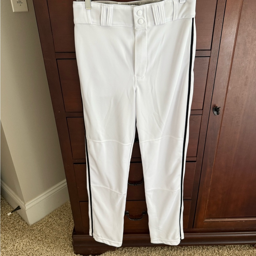New Champro White Baseball Pants with Black Piping. Size adult Small.